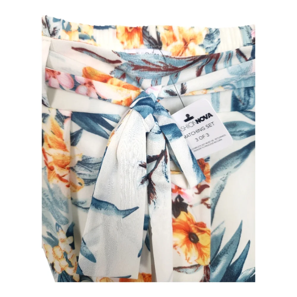 Fashion Nova 2X Flying Far Tropical Print Chiffon Shorts Belt Lined High Rise